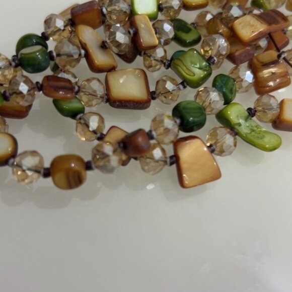 Boho Layered Shell & Beaded Long Necklace - Multi-Color Earth Tones - Picture 3 of 3
